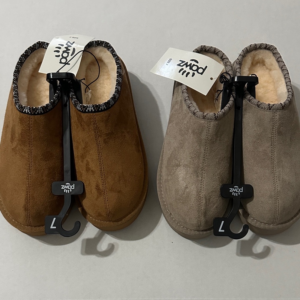 PAWZ Adults Plush Slip-On Slippers - Brown & Taupe
